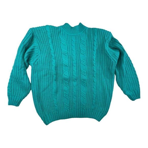 Ellemenno Women's Chunky Cable Knit Mock Neck Pullover Sweater Jade Large NWT - Picture 2 of 9